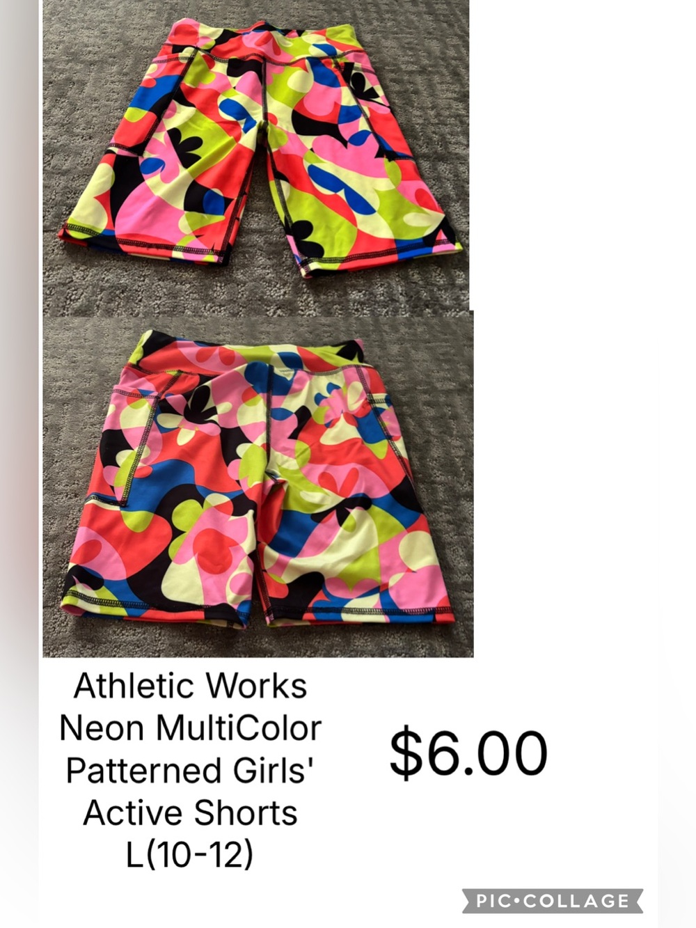 Athletic Works Neon Multi-Color Bike Shorts with Pocket